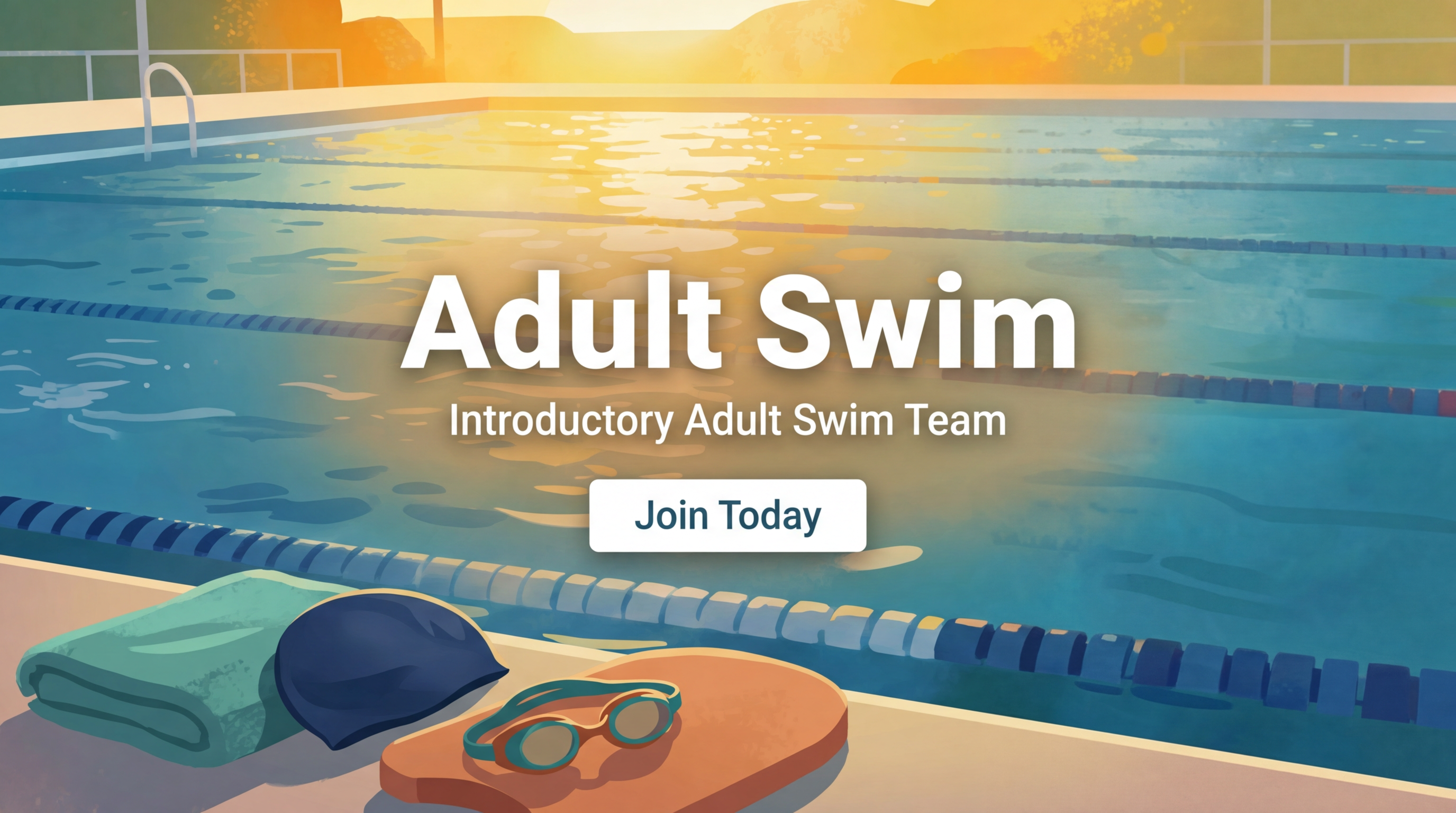 Image Advertising adult swim, featuring a pool, and equipment laying at the edge.