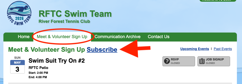 Navigate to the "Meet and Volunteer Sign Up" Tab and then click Subscribe 