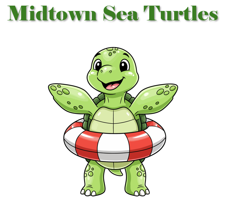Cartoon Sea Turtle with a flotation ring around his waist