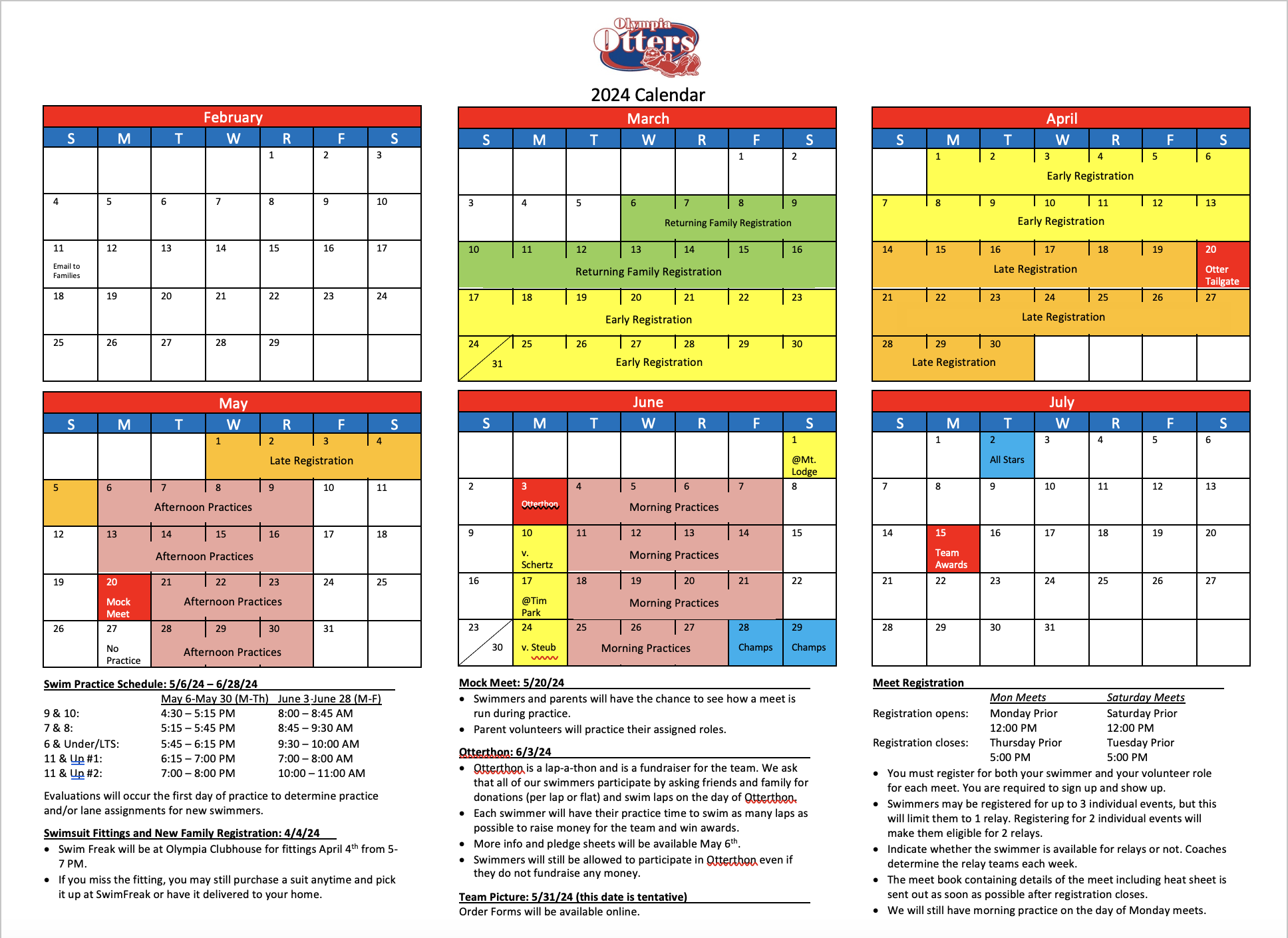 Practice Schedule - Olympia Otters Swim Team