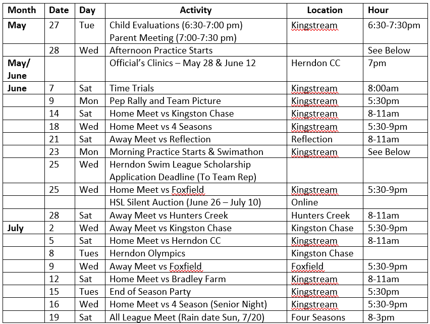 Summer Schedule