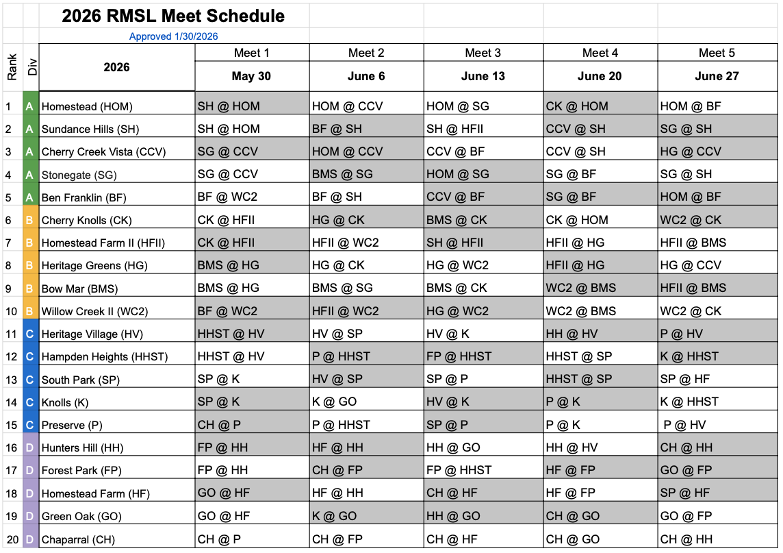 2026 RMSL Schedule