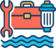 Generate__pool_maintenance_fund_icon_with_pool_maintenance_tools_and_equipment__wrench__toolbox__filter__in_the_same_colorful_style_with_navy_blue_outlines__coral_red__yellow__and_blue_colors__with_water_waves_at_th