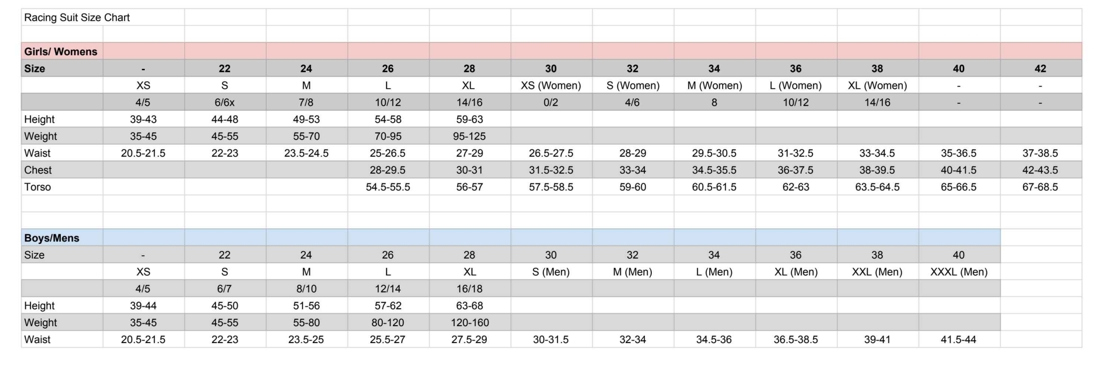 Size Chart
