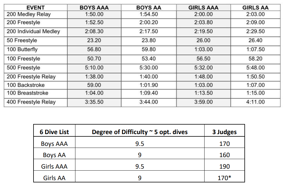 202425 WPIAL Standards FR Swimming & Diving