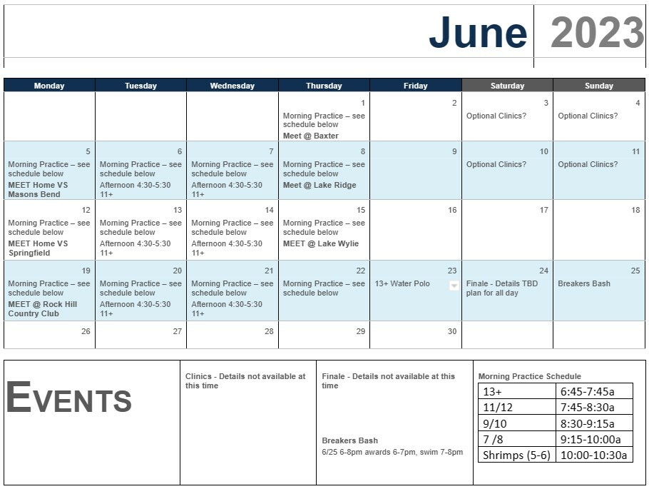 Schedules Tega Cay Breakers