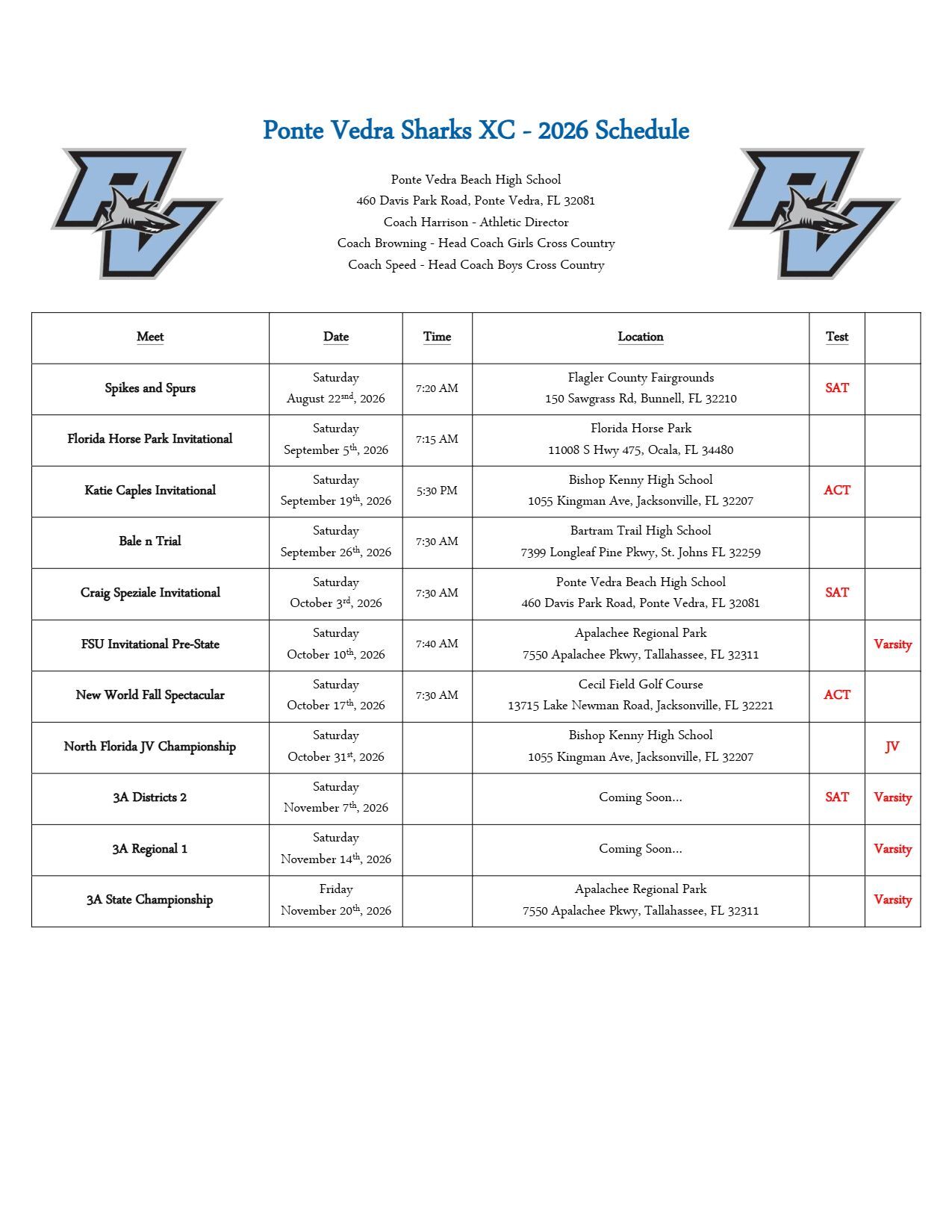 2026 Meet Schedule
