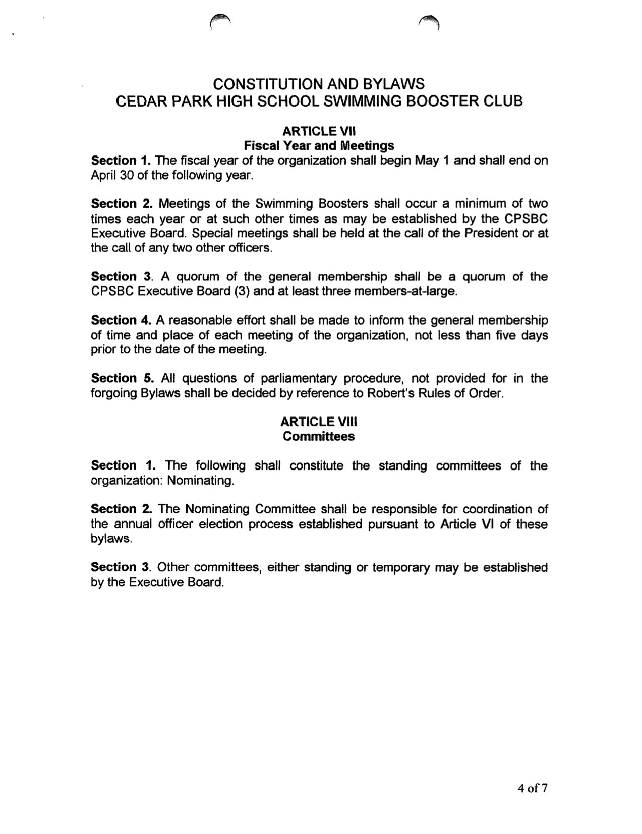 constitution bylaws cedar park