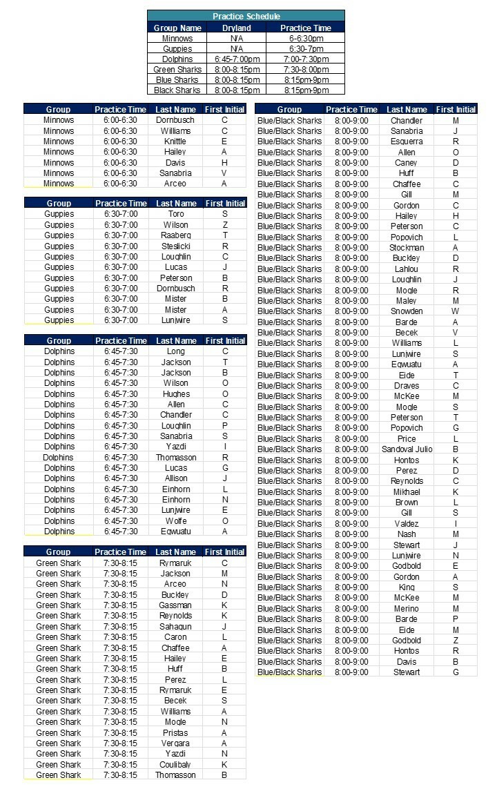 Practice Schedule Tavistock Farms Tsunamis