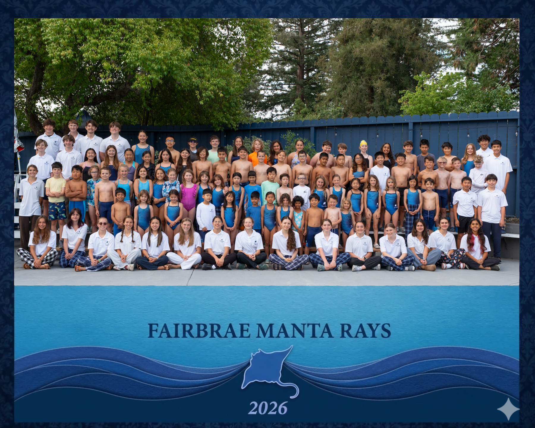 photo of swim team in front of a pool