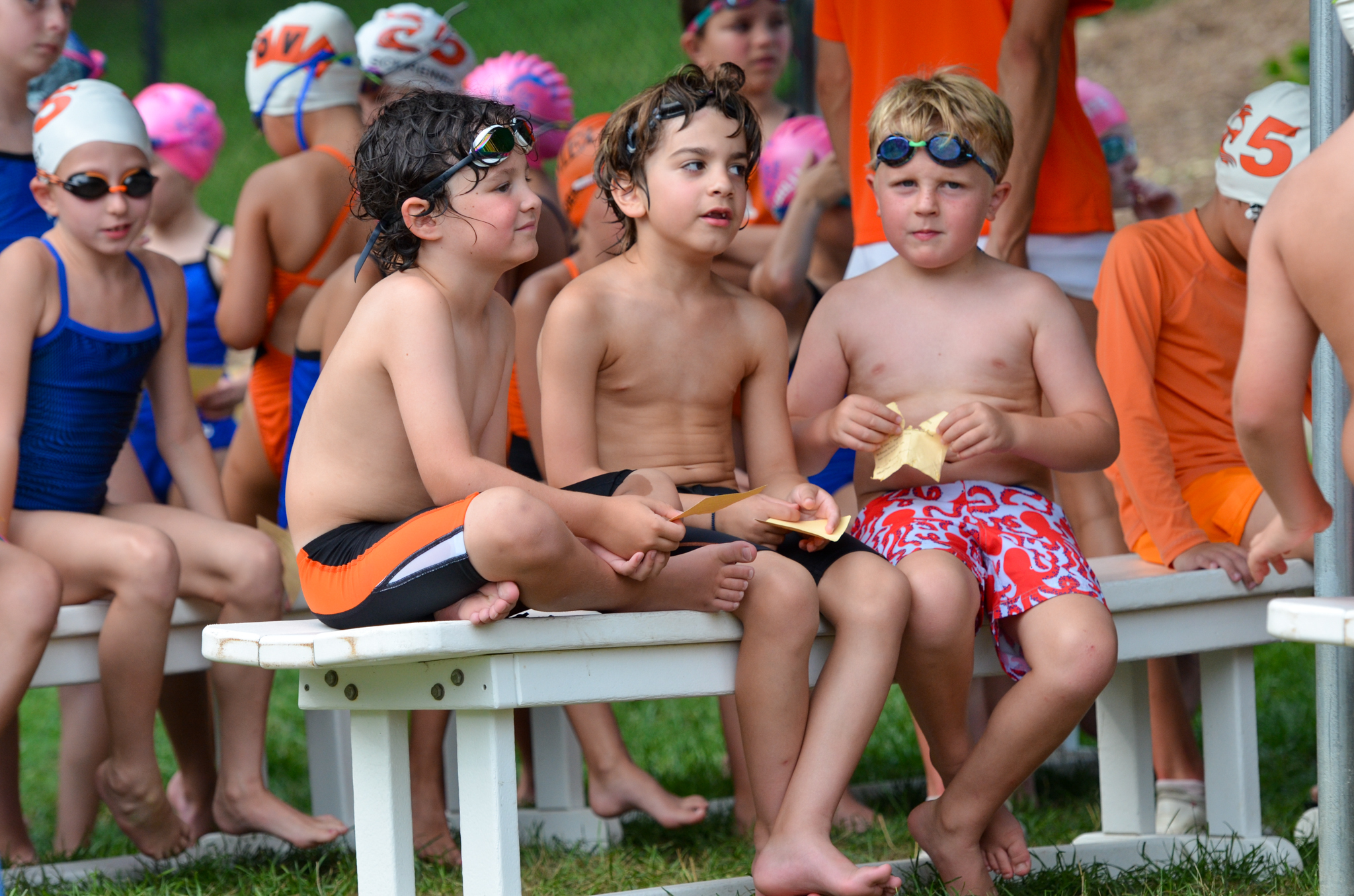 Overlee Swimmers wait in the Clerk of Course for their event