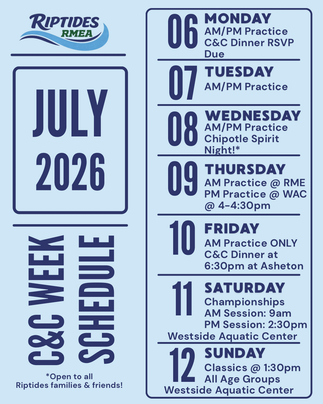 Championships & Classics Week Calendar
